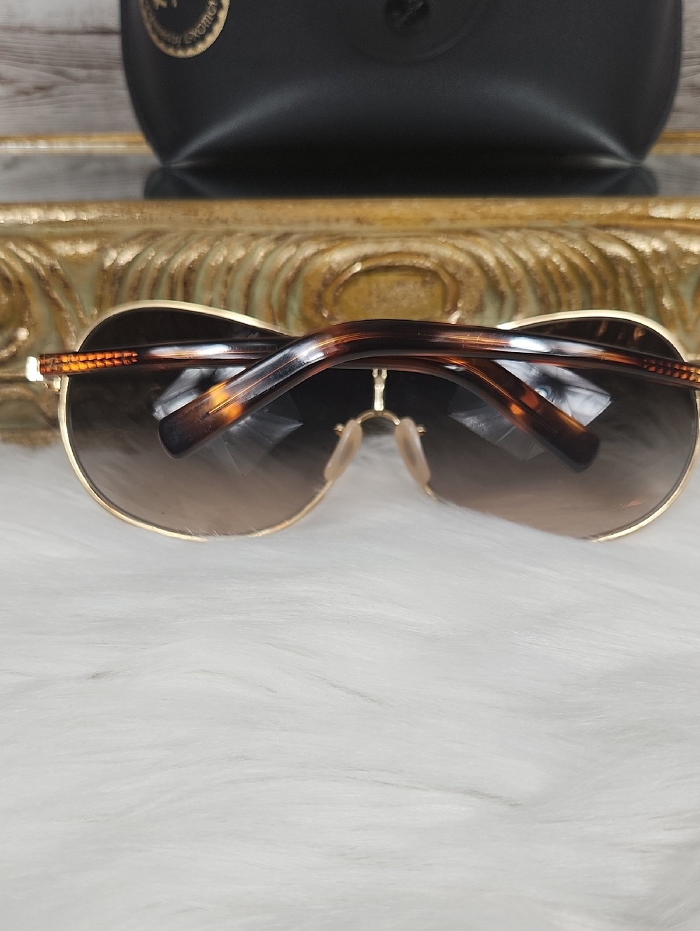 Ray-Ban Gold Frame Sunglasses with Brown Gradient Lenses - Picture 3 of 5